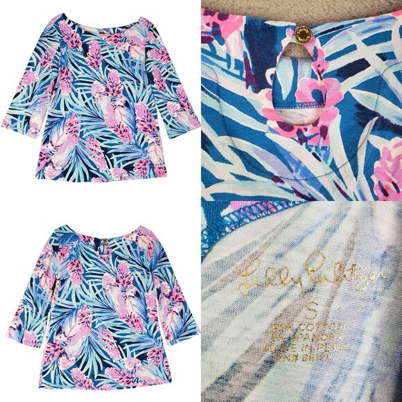 Lilly Pulitzer Tunic Top Shirt Pink Tropical Women’s Size Small S Cotton - Picture 1 of 10
